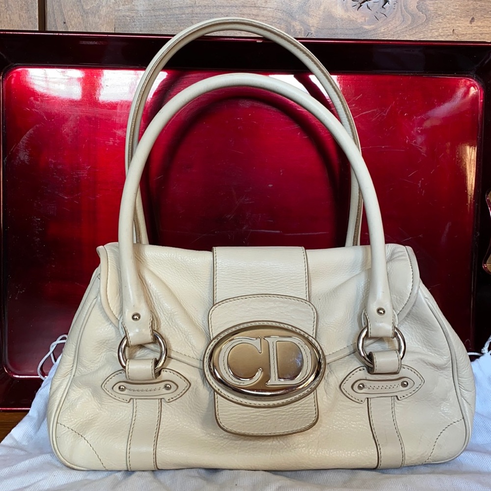 AUTHENTIC CHRISTIAN DIOR SMALL CREAM LEATHER PURSE